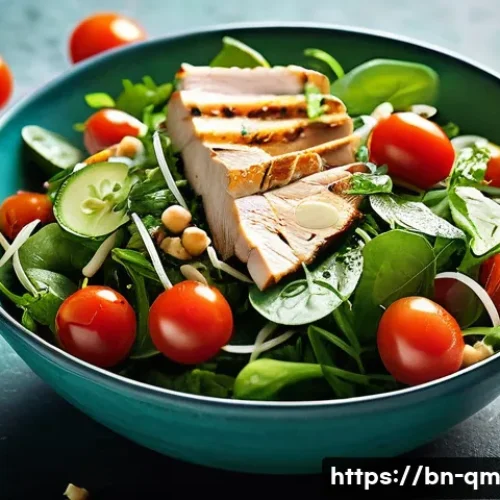 Home 24 여름 샐러드를 위한 신선한 허브 활용법 - **Prompt:** A vibrant, close-up shot of a gourmet fresh salad bowl, bursting with color and texture....