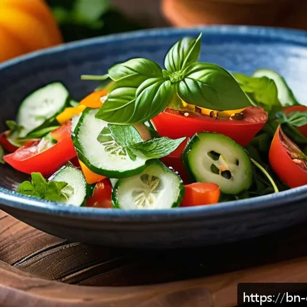 가을철 샐러드의 맛을 돋우는 향신료 - A vibrant autumn salad scene featuring fresh mint leaves, coriander leaves, and basil leaves artfull...